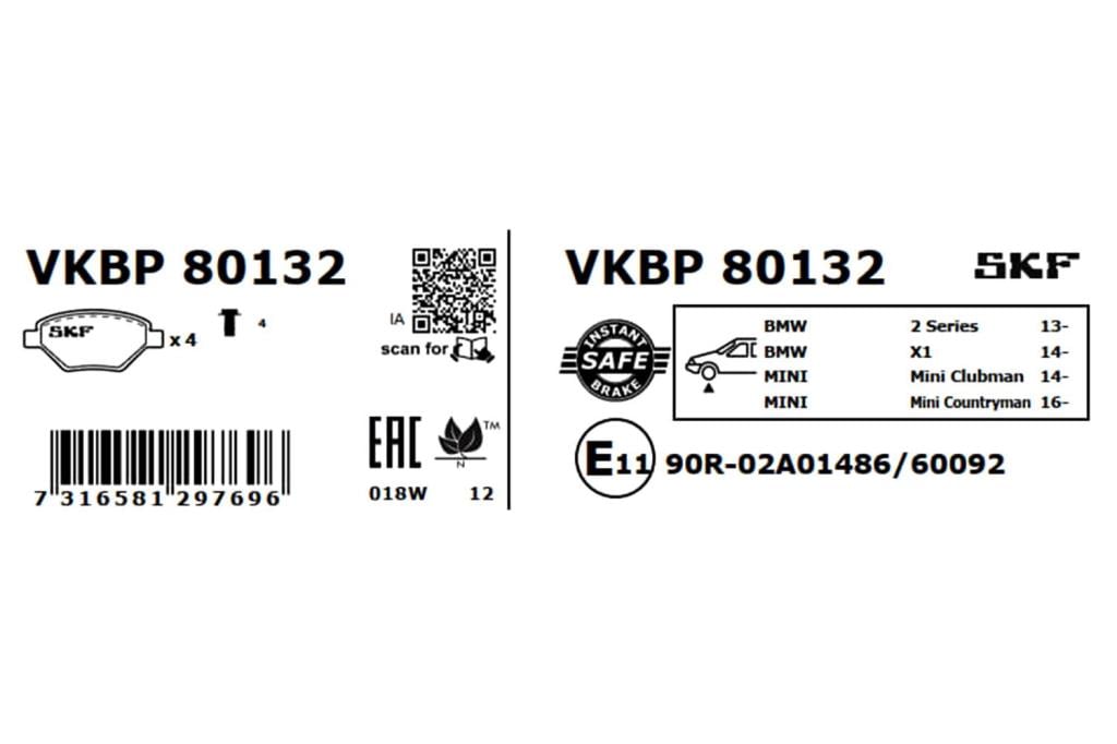 Jogo de 4 pastilhas de travão SKF ref. VKBP 80132